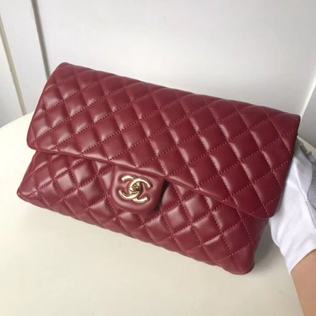 Chanel Lambskin Classic Quilted Clutch Bag A57650 Dark Red 2018