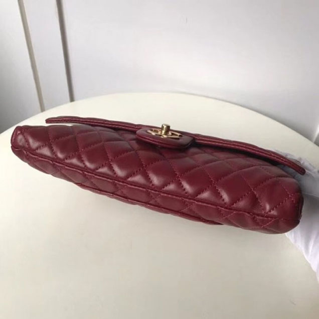 Chanel Lambskin Classic Quilted Clutch Bag A57650 Dark Red 2018