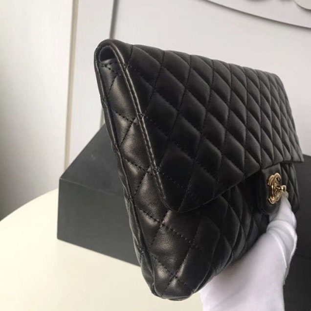 Chanel Lambskin Classic Quilted Clutch Bag A57650 Black 2018