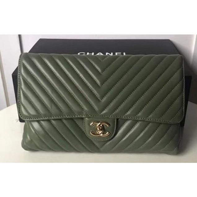 Chanel Lambskin Chevron Classic Clutch Bag A57650 Army Green 2018