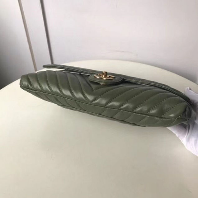 Chanel Lambskin Chevron Classic Clutch Bag A57650 Army Green 2018