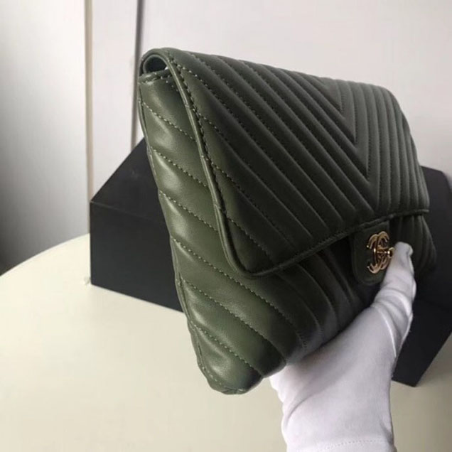 Chanel Lambskin Chevron Classic Clutch Bag A57650 Army Green 2018