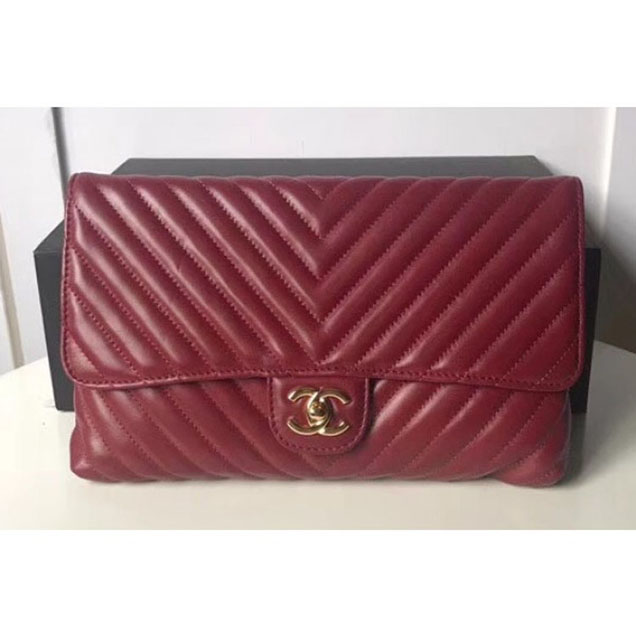 Chanel Lambskin Chevron Classic Clutch Bag A57650 Dark Red 2018