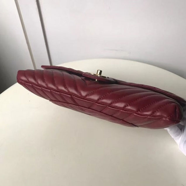 Chanel Lambskin Chevron Classic Clutch Bag A57650 Dark Red 2018