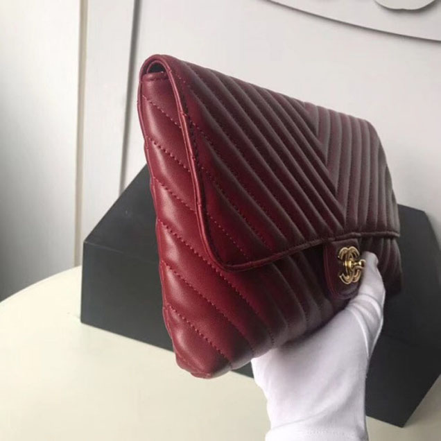 Chanel Lambskin Chevron Classic Clutch Bag A57650 Dark Red 2018