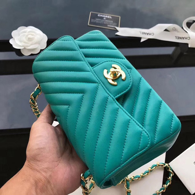 Chanel Chevron Small Flap Bag 20cm Green 2018