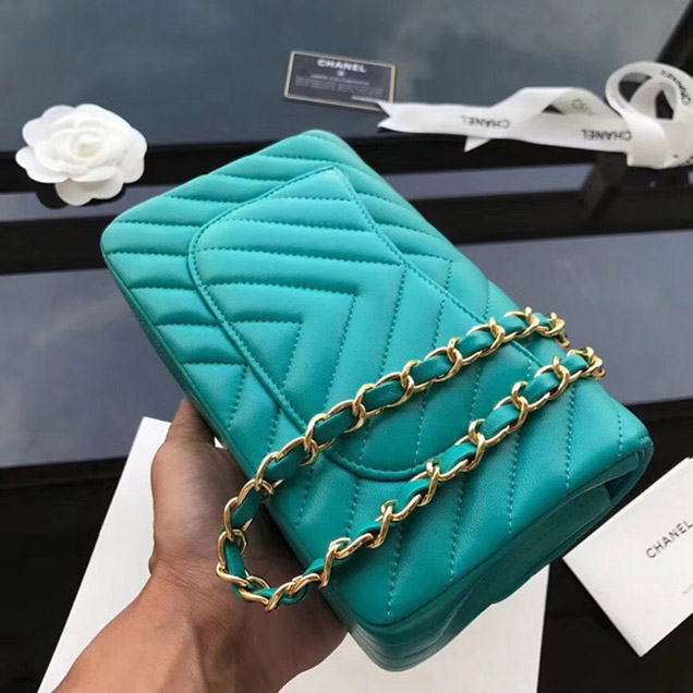 Chanel Chevron Small Flap Bag 20cm Green 2018