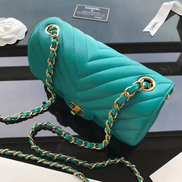 Chanel Chevron Small Flap Bag 20cm Green 2018