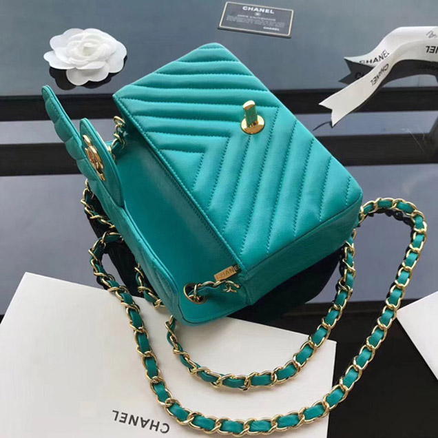 Chanel Chevron Small Flap Bag 20cm Green 2018