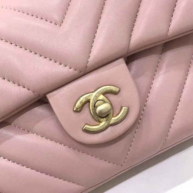 Chanel Chevron Multicolor Chain Small Flap Bag Light Pink 2018