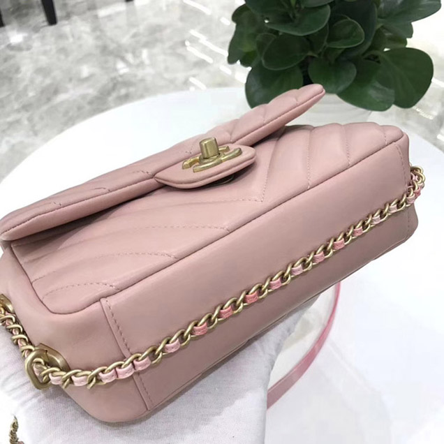 Chanel Chevron Multicolor Chain Small Flap Bag Light Pink 2018