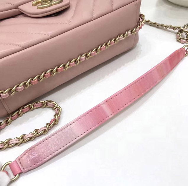 Chanel Chevron Multicolor Chain Small Flap Bag Light Pink 2018