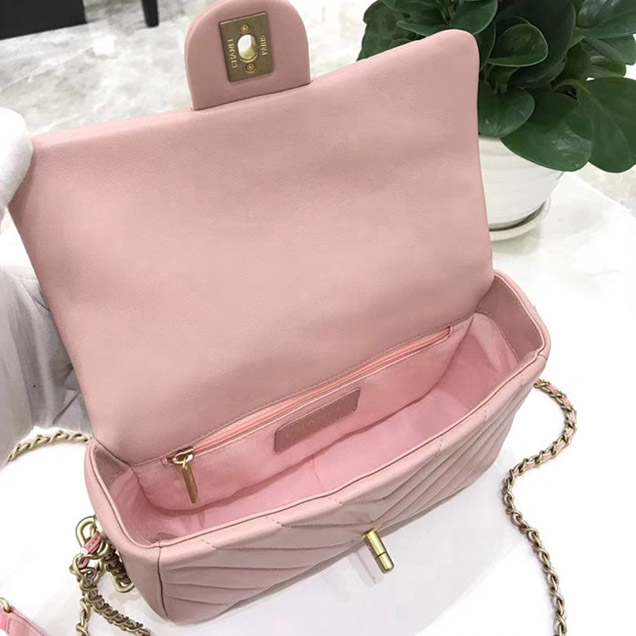 Chanel Chevron Multicolor Chain Small Flap Bag Light Pink 2018