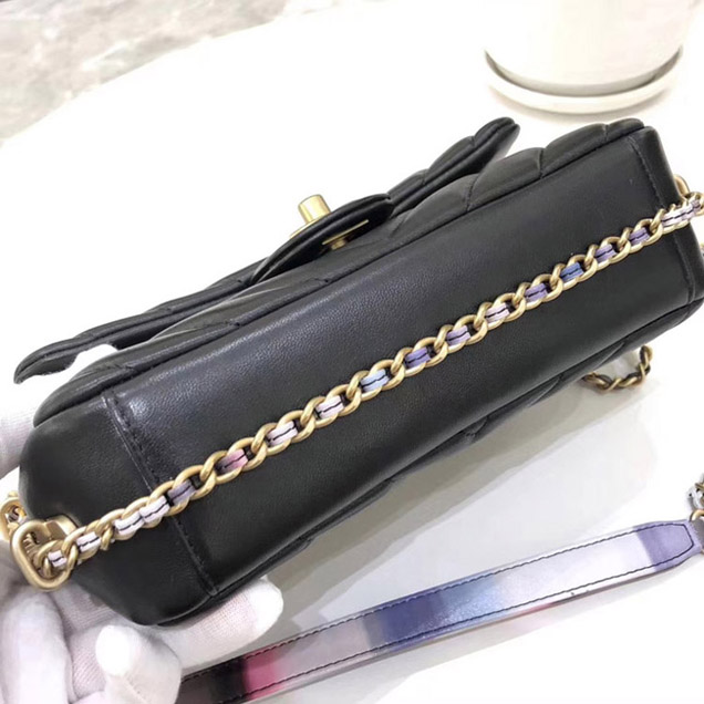 Chanel Chevron Multicolor Chain Small Flap Bag Black 2018