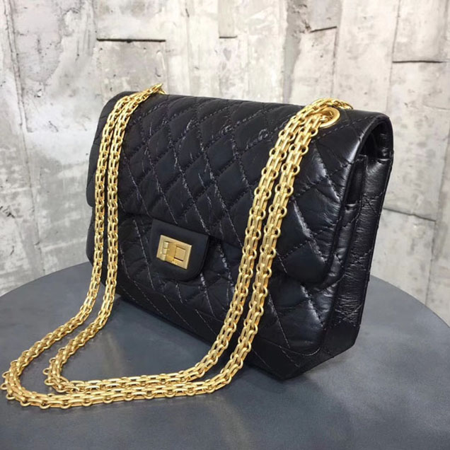 Chanel Aged Metallic Black Calfskin Medium Classic Flap Bag 28cm 2018