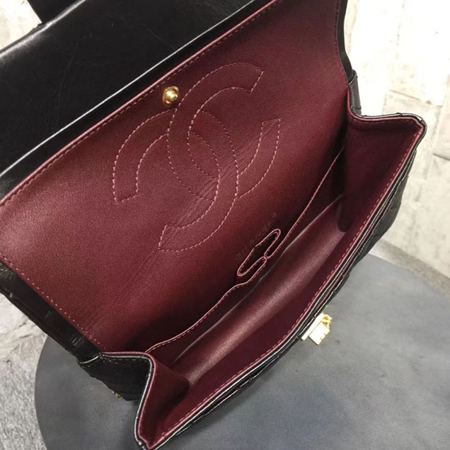 Chanel Aged Metallic Black Calfskin Medium Classic Flap Bag 28cm 2018