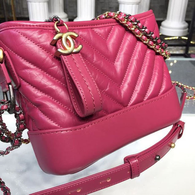 Chanel Gabrielle Chevron Hobo Bag Small 20cm Aged Calfskin Leather Spring ummer Act 1 2018 Collection Pink