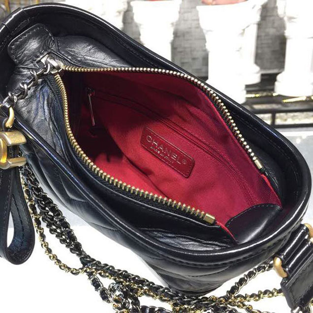 Chanel Gabrielle Chevron Hobo Bag Small 20cm Aged Calfskin Leather Spring Summer Act 1 2018 Collection Black