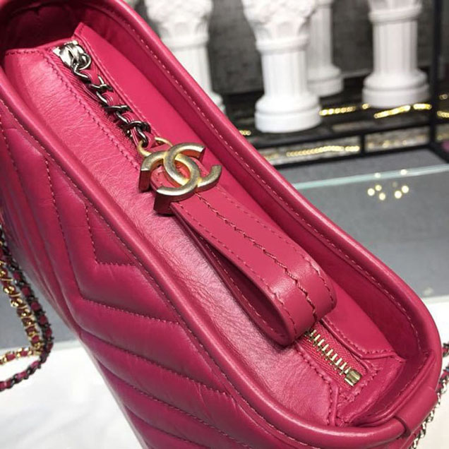 Chanel Gabrielle Chevron Hobo Bag Small 20cm Aged Calfskin Leather Spring Summer Act 2 2018 Collection Red Pink