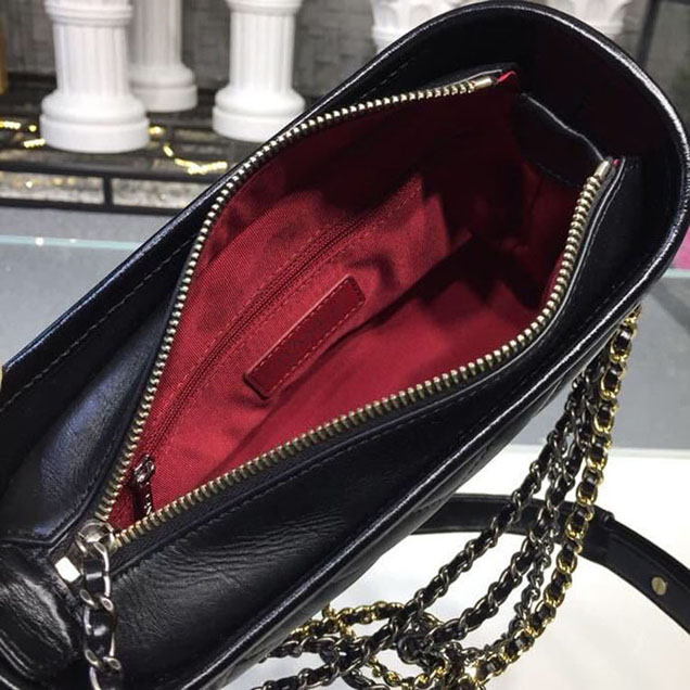 Chanel Gabrielle Chevron Hobo Bag Small 20cm Aged Calfskin Leather Spring Summer Act 2 2018 Collection Black