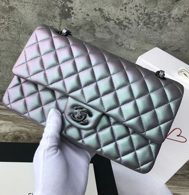 Chanel Original Quilting Lambskin Meiudm Silver Classic Flap Bag Silver-Tone Metal