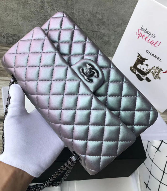 Chanel Original Quilting Lambskin Meiudm Silver Classic Flap Bag Silver-Tone Metal
