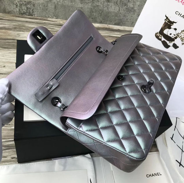 Chanel Original Quilting Lambskin Meiudm Silver Classic Flap Bag Silver-Tone Metal
