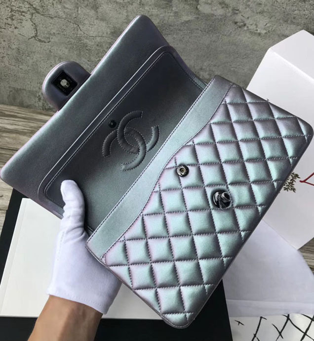 Chanel Original Quilting Lambskin Meiudm Silver Classic Flap Bag Silver-Tone Metal