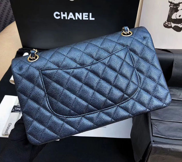 Chanel Classic Flap Bag Pearl Blue Grained Calfskin Gold-Tone Metal