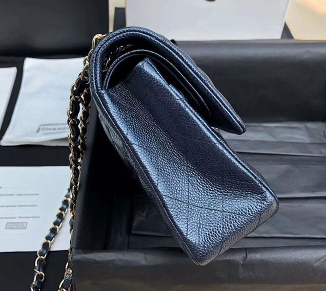 Chanel Classic Flap Bag Pearl Blue Grained Calfskin Gold-Tone Metal