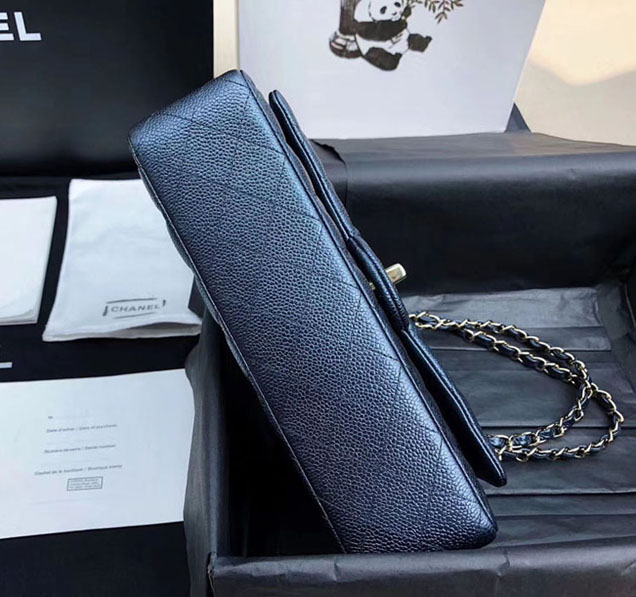 Chanel Classic Flap Bag Pearl Blue Grained Calfskin Gold-Tone Metal