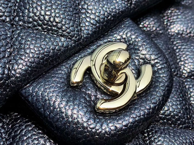 Chanel Classic Flap Bag Pearl Blue Grained Calfskin Gold-Tone Metal