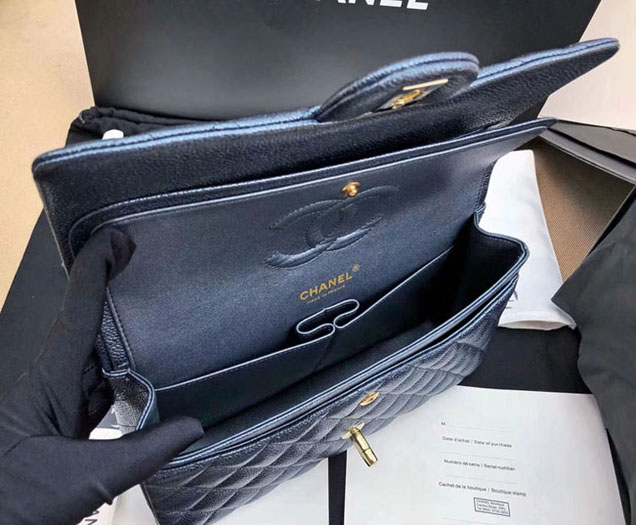 Chanel Classic Flap Bag Pearl Blue Grained Calfskin Gold-Tone Metal