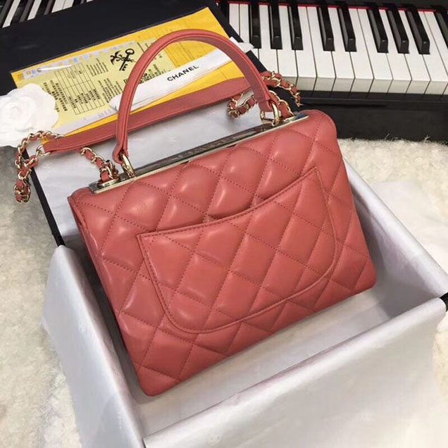Chanel CC original lambskin top handle flap bag 92236 red Gold Buckle