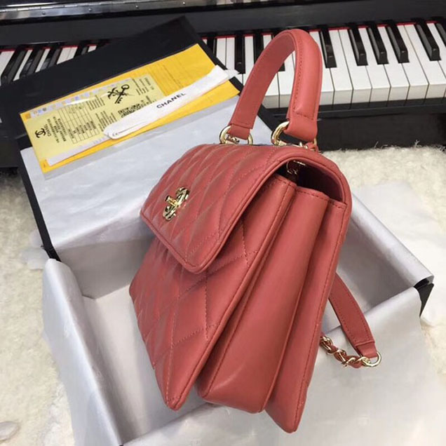 Chanel CC original lambskin top handle flap bag 92236 red Gold Buckle