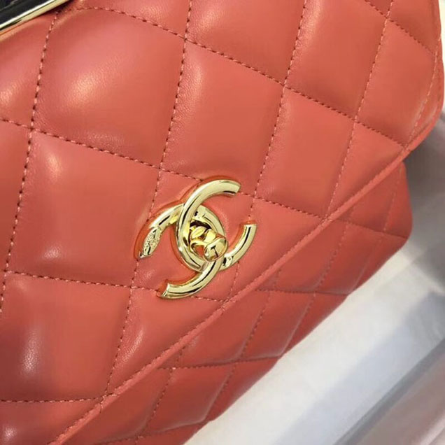 Chanel CC original lambskin top handle flap bag 92236 red Gold Buckle