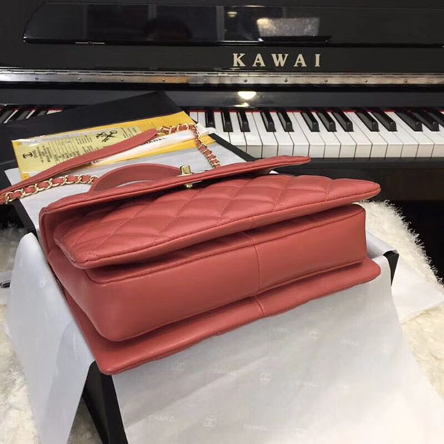 Chanel CC original lambskin top handle flap bag 92236 red Gold Buckle