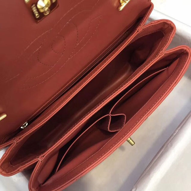 Chanel CC original lambskin top handle flap bag 92236 red Gold Buckle
