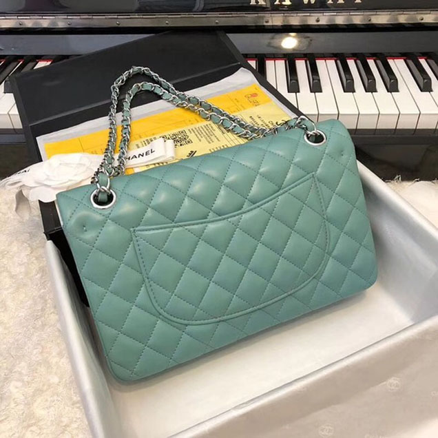 Chanel Classic original Sheepskin Leather Shoulder Bag A1112 Light green silver chain