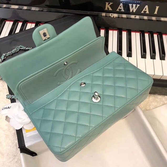 Chanel Classic original Sheepskin Leather Shoulder Bag A1112 Light green silver chain