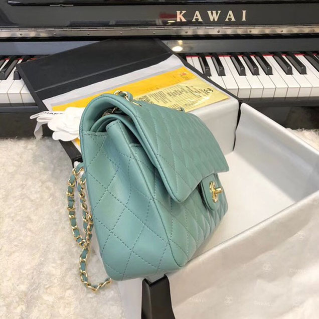 Chanel Flap Shoulder Bag Original sheepskin Leather A1112 Light green gold chain