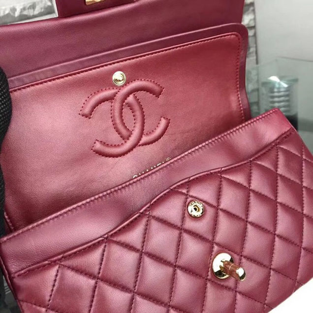 Chanel Flap Shoulder Bag Original sheepskin Leather A1112 fuchsia gold chain
