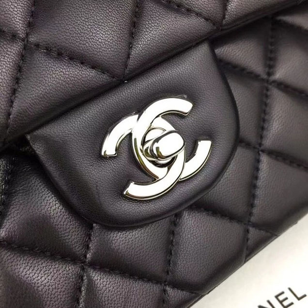 Chanel Classic original Sheepskin Leather Shoulder Bag A1112 black silver chain