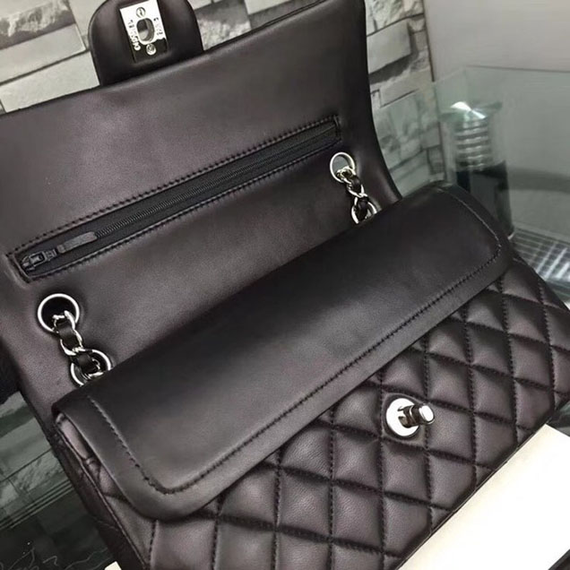 Chanel Classic original Sheepskin Leather Shoulder Bag A1112 black silver chain