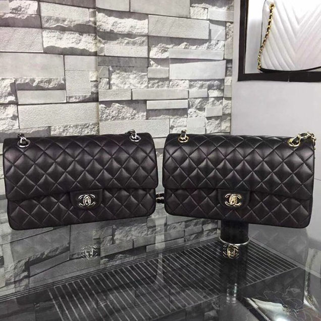 Chanel Flap Shoulder Bag Original sheepskin Leather A1112 black gold chain