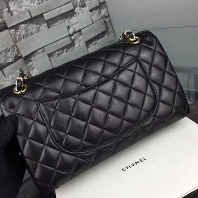 Chanel Flap Shoulder Bag Original sheepskin Leather A1112 black gold chain
