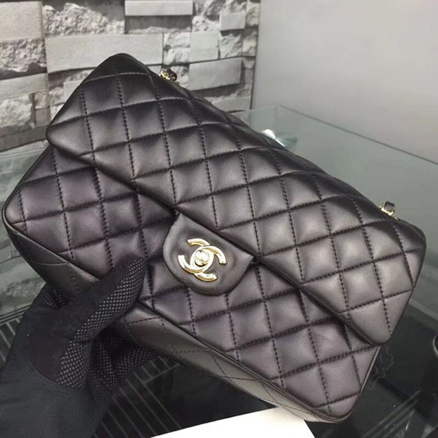 Chanel Flap Shoulder Bag Original sheepskin Leather A1112 black gold chain
