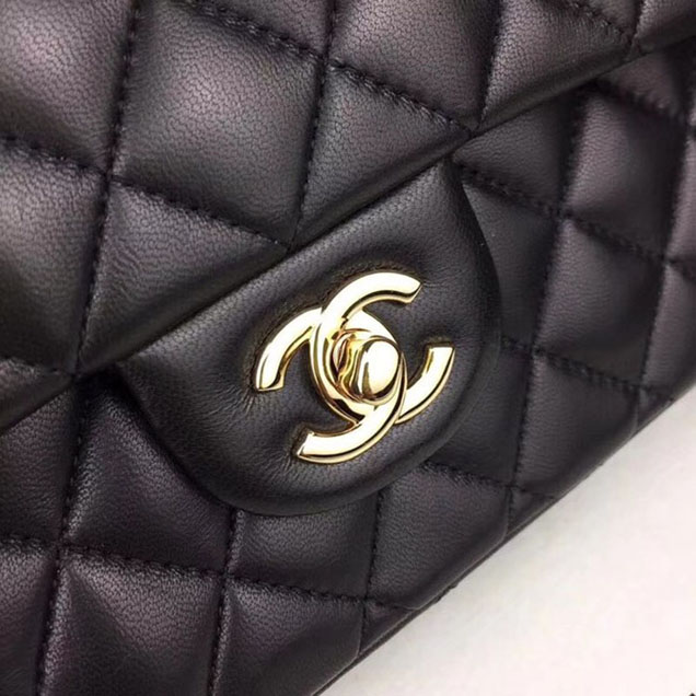 Chanel Flap Shoulder Bag Original sheepskin Leather A1112 black gold chain