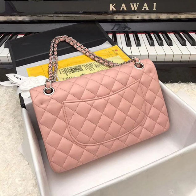 Chanel Classic original Sheepskin Leather Shoulder Bag A1112 pink silver chain