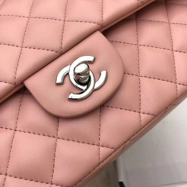 Chanel Classic original Sheepskin Leather Shoulder Bag A1112 pink silver chain